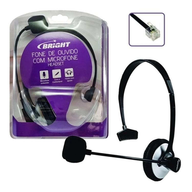 Headset c/ Microfone Conector Rj11 p/ Telemarketing Bright