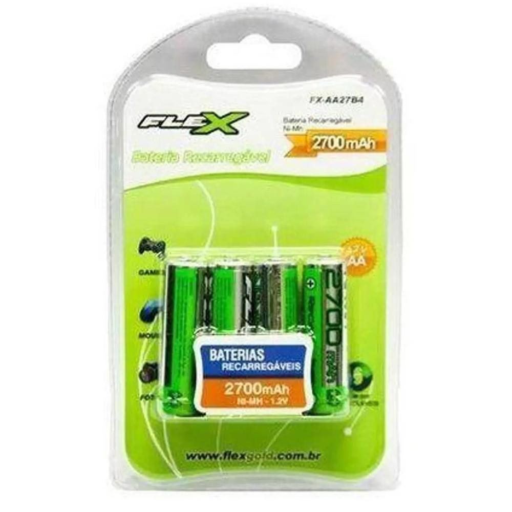 Pilha bateria Pequena AA c/ 4 Unid Recarregável 2700mAh Flex