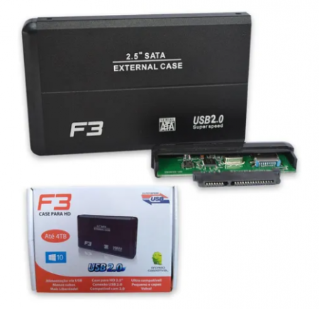 F3 - CASE PARA HD 4TB USB 2.0 PRETO 2.5