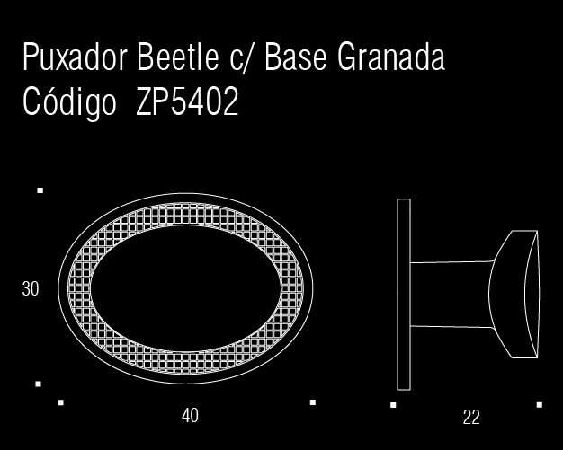Puxador Zen Beetle com Base Granada Níquel Esc