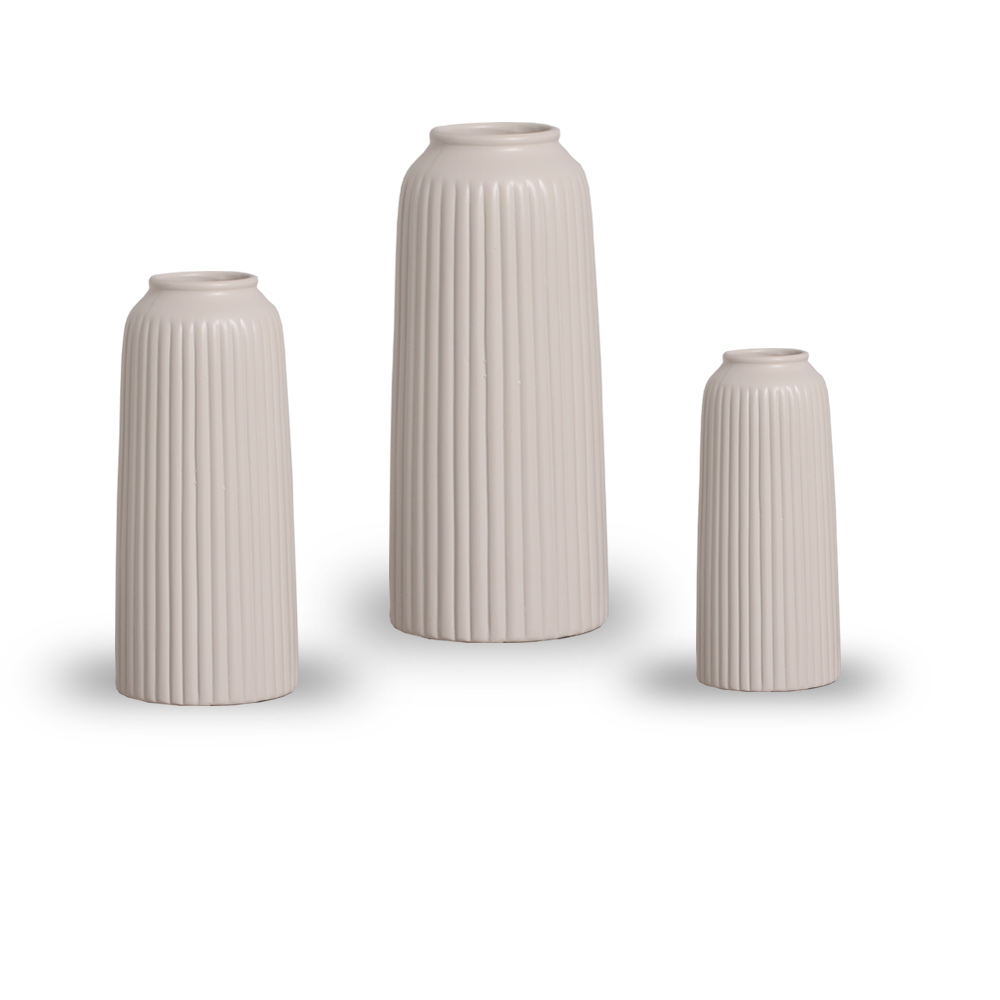 Trio de Vasos Decorativo em Cerâmica Home Modelo Waves Um G, Um M e Um P Off White