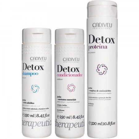 Cadiveu Detox Kit Home Care 3 produtos - Detox Proteína 320ml Detox Shampoo 250ml Condicionador Detox 250ml - P