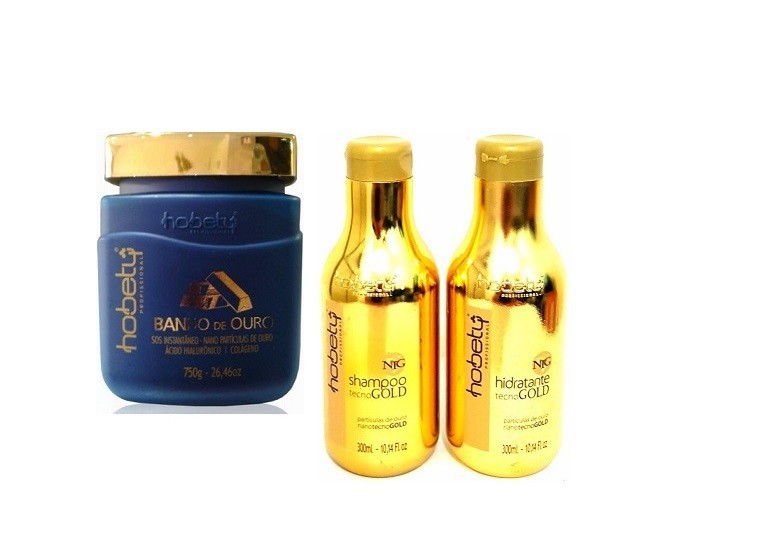 Hobety Banho de Ouro - TRIO Shampoo e Hidratante 300g + Máscara 750g