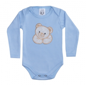 Body Bebê Manga Longa Urso Azul