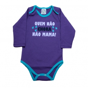 Body Bebê Manga Longa Quem Não Chora Não Mama Roxo Com Azul