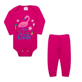 Conjunto Bebê Body Flamingo Pink