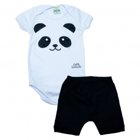 Conjunto Bebê Body Panda Branco