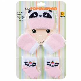 Kit Bebê Fofurinha Touca, Luva e Meia Panda Rosa