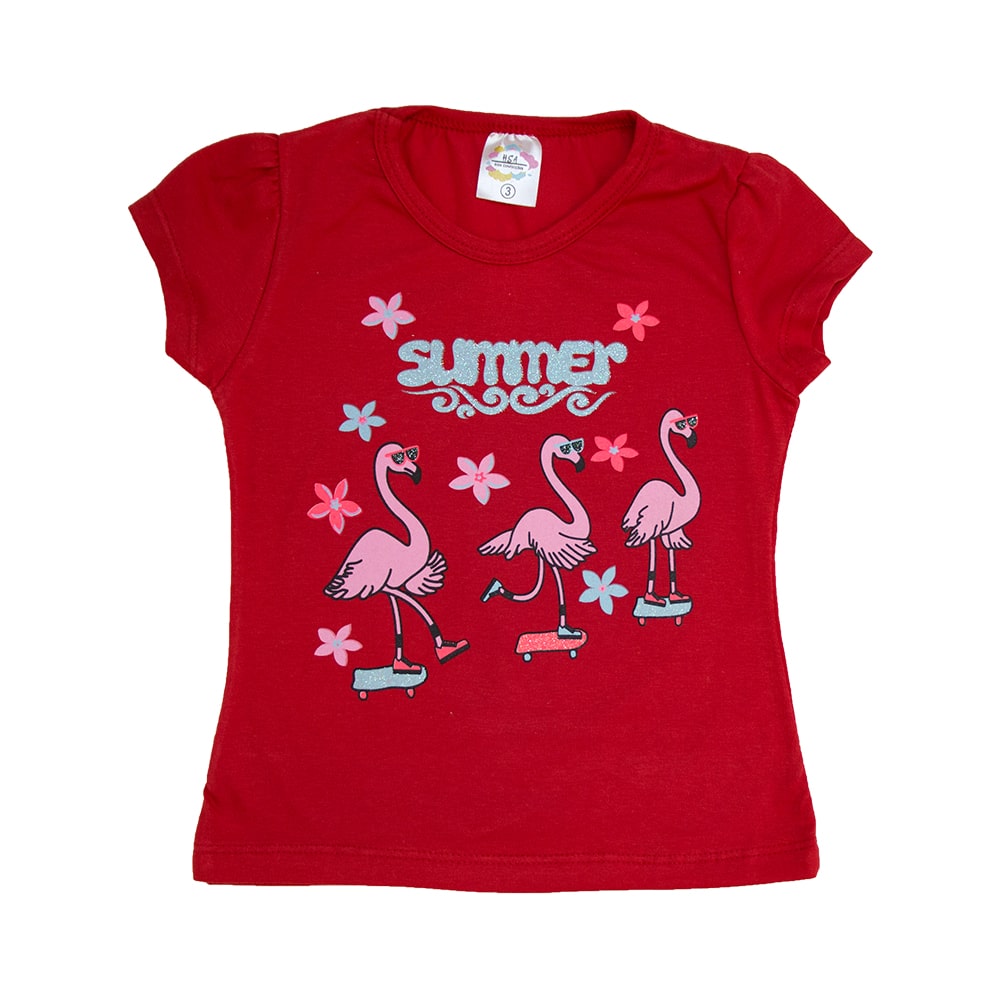 Blusa Infantil Flamingos Vermelho  - Jeito Infantil
