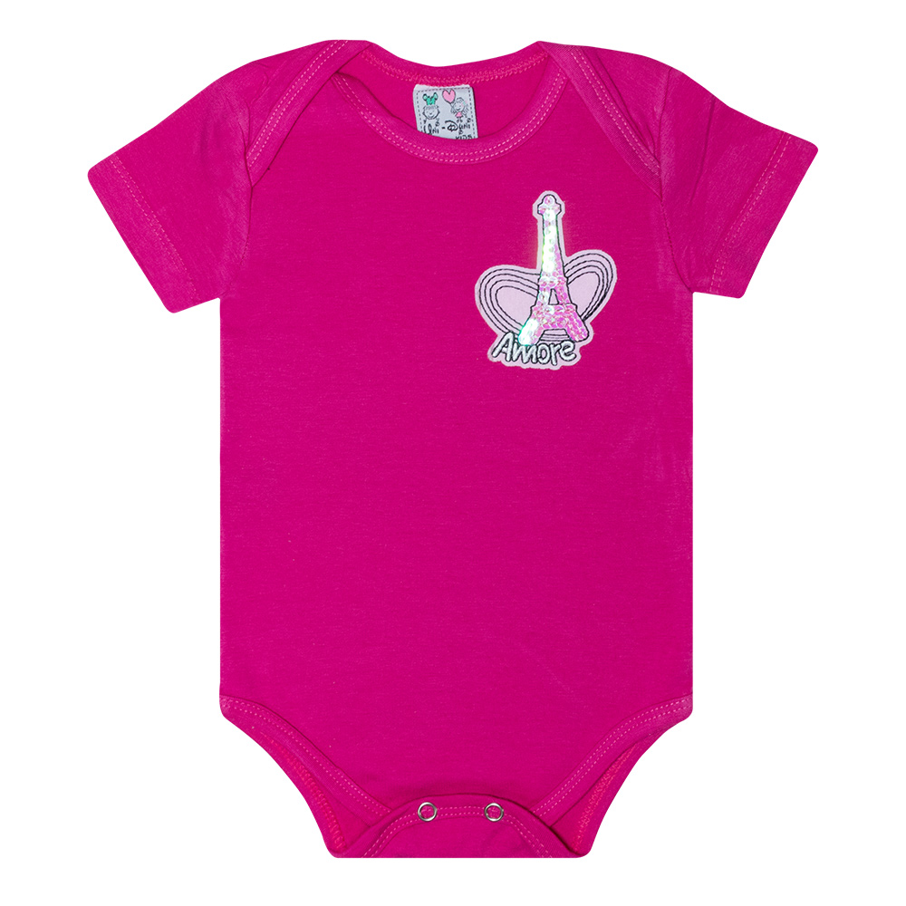 Body Bebê Aplique Amore Pink  - Jeito Infantil