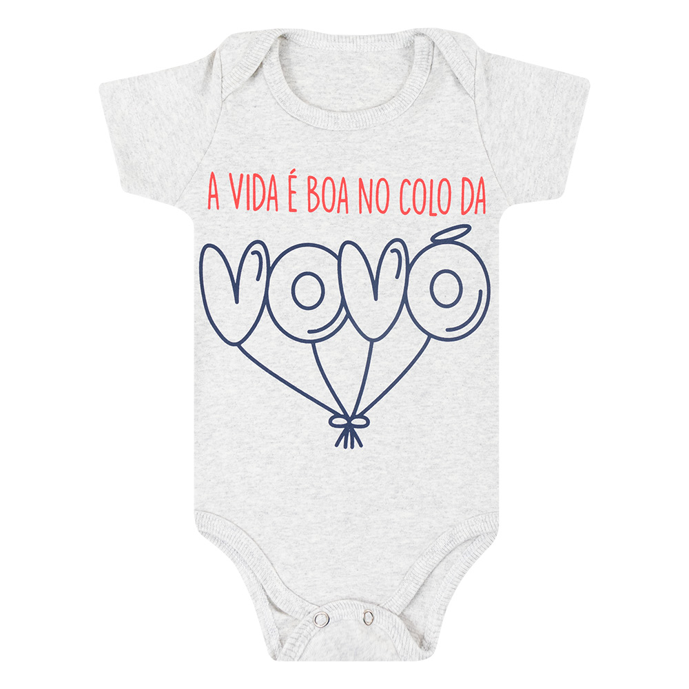 Body Bebê Frase Colo Da Vovó Cinza  - Jeito Infantil