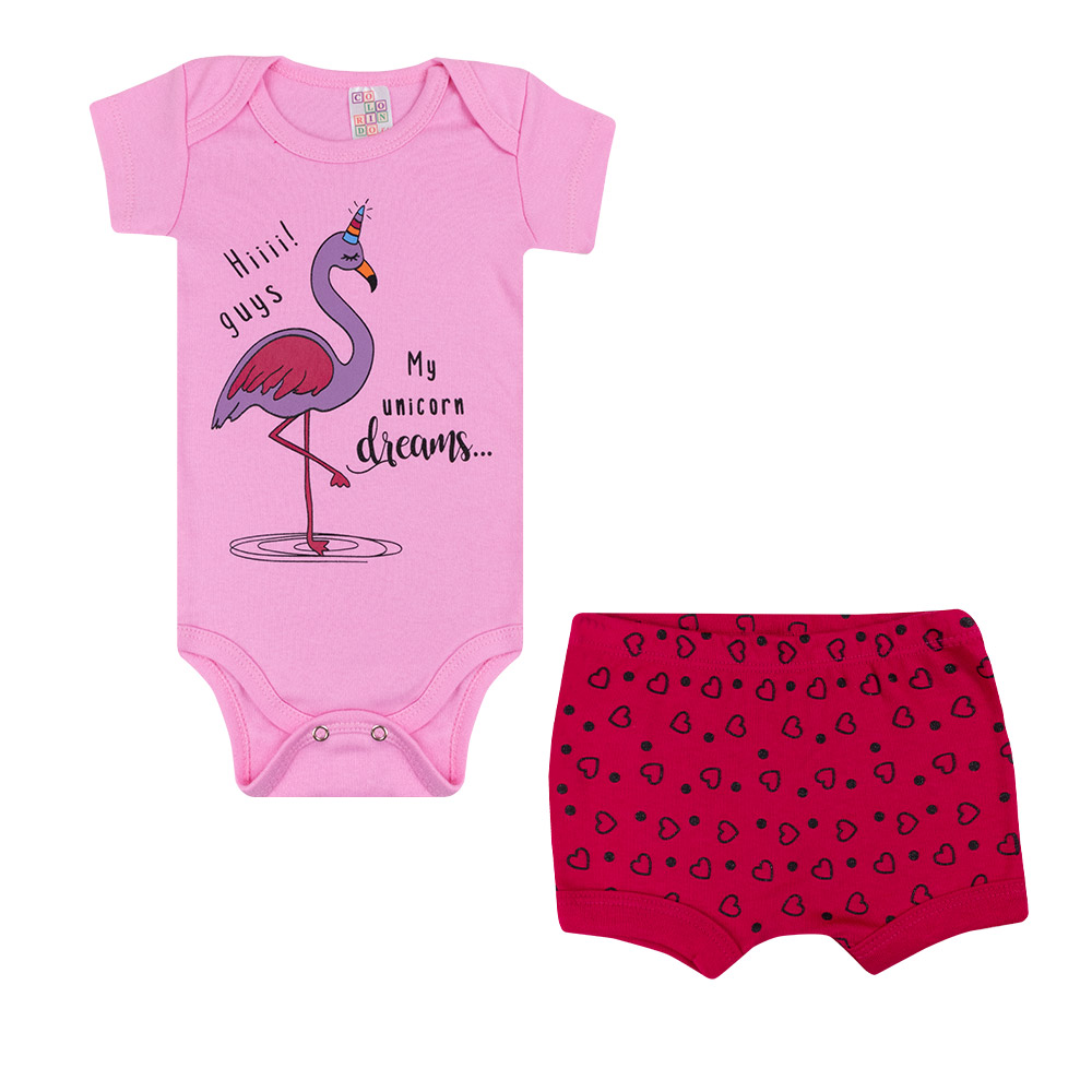 Conjunto Bebê Body Flamingo Rosa  - Jeito Infantil