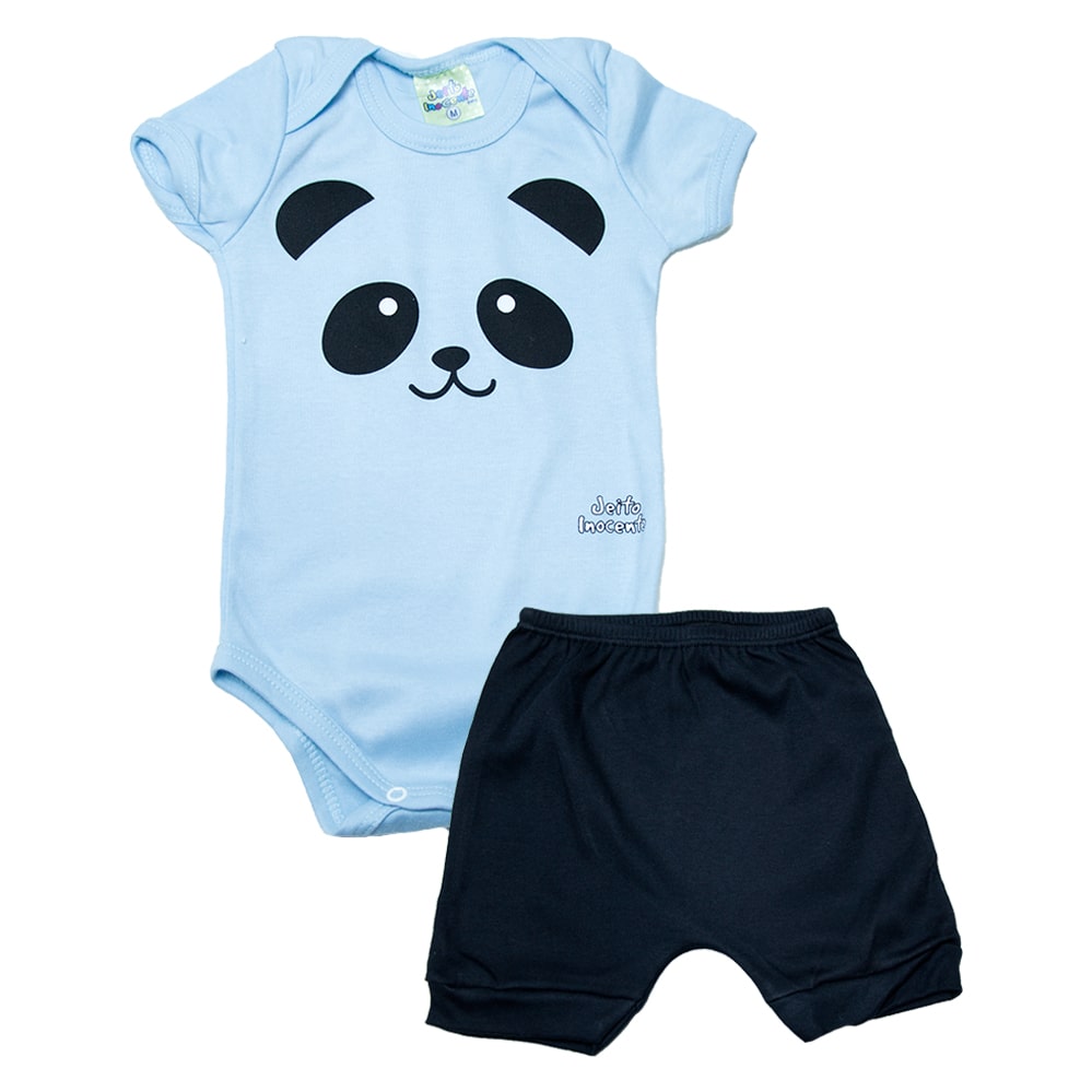 Conjunto Bebê Body Panda  Azul  - Jeito Infantil