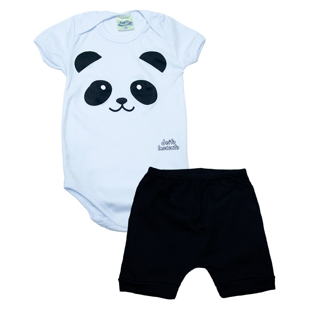 Conjunto Bebê Body Panda Branco - Jeito Infantil