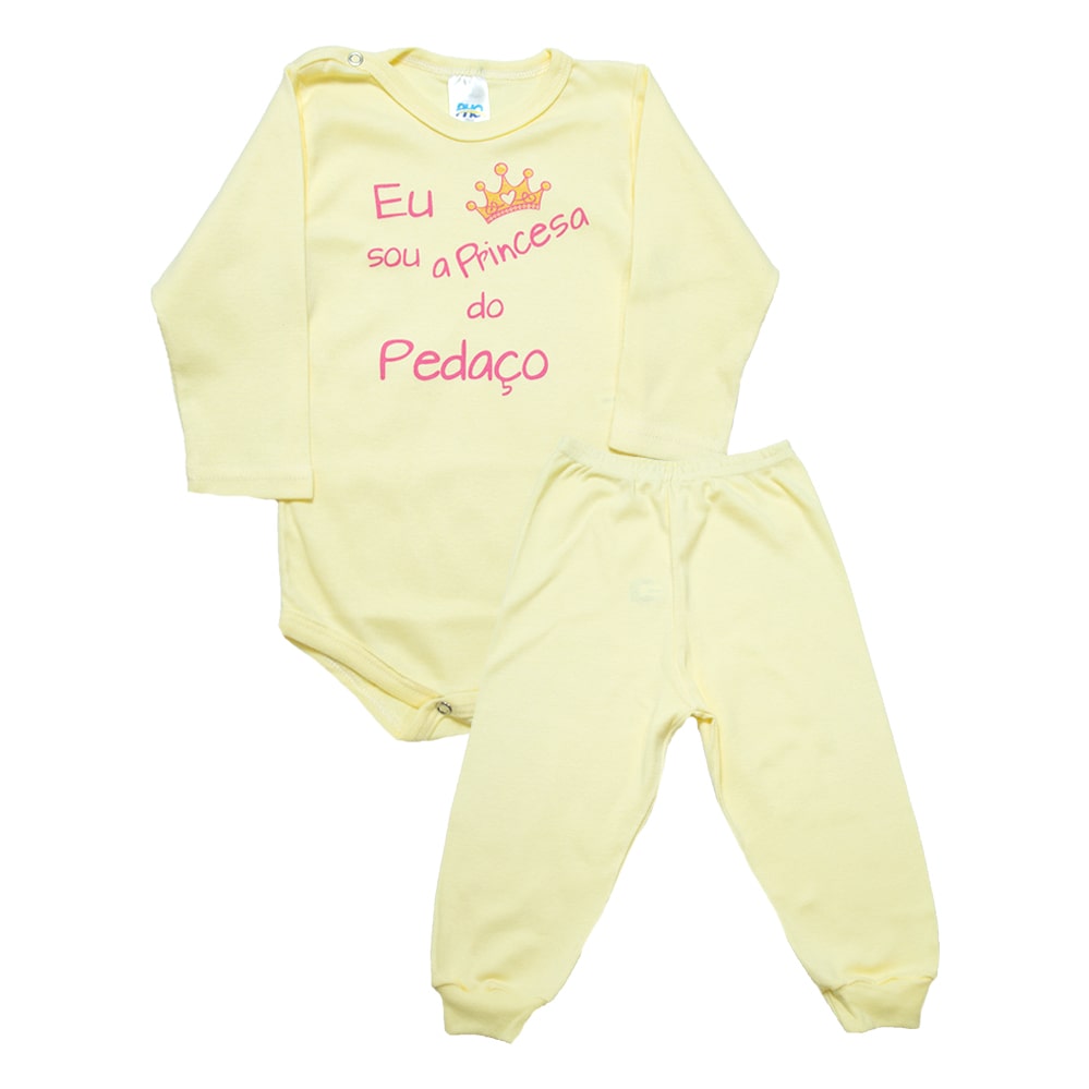 Conjunto Bebê Body Princesa Do Pedaço Amarelo Com Rosa  - Jeito Infantil