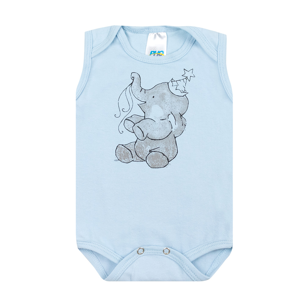 Conjunto Bebê Body Regata Elefantinho Azul - Jeito Infantil