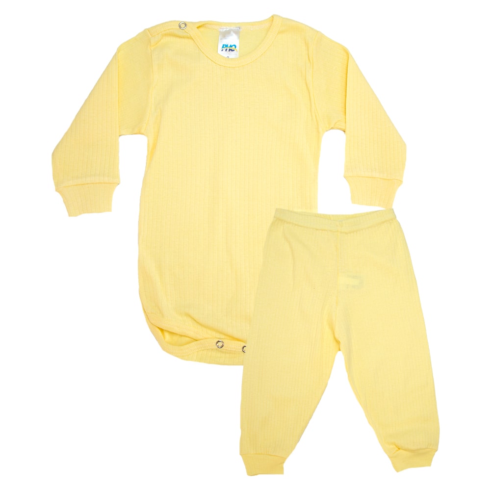Conjunto Bebê Canelado Liso Amarelo  - Jeito Infantil