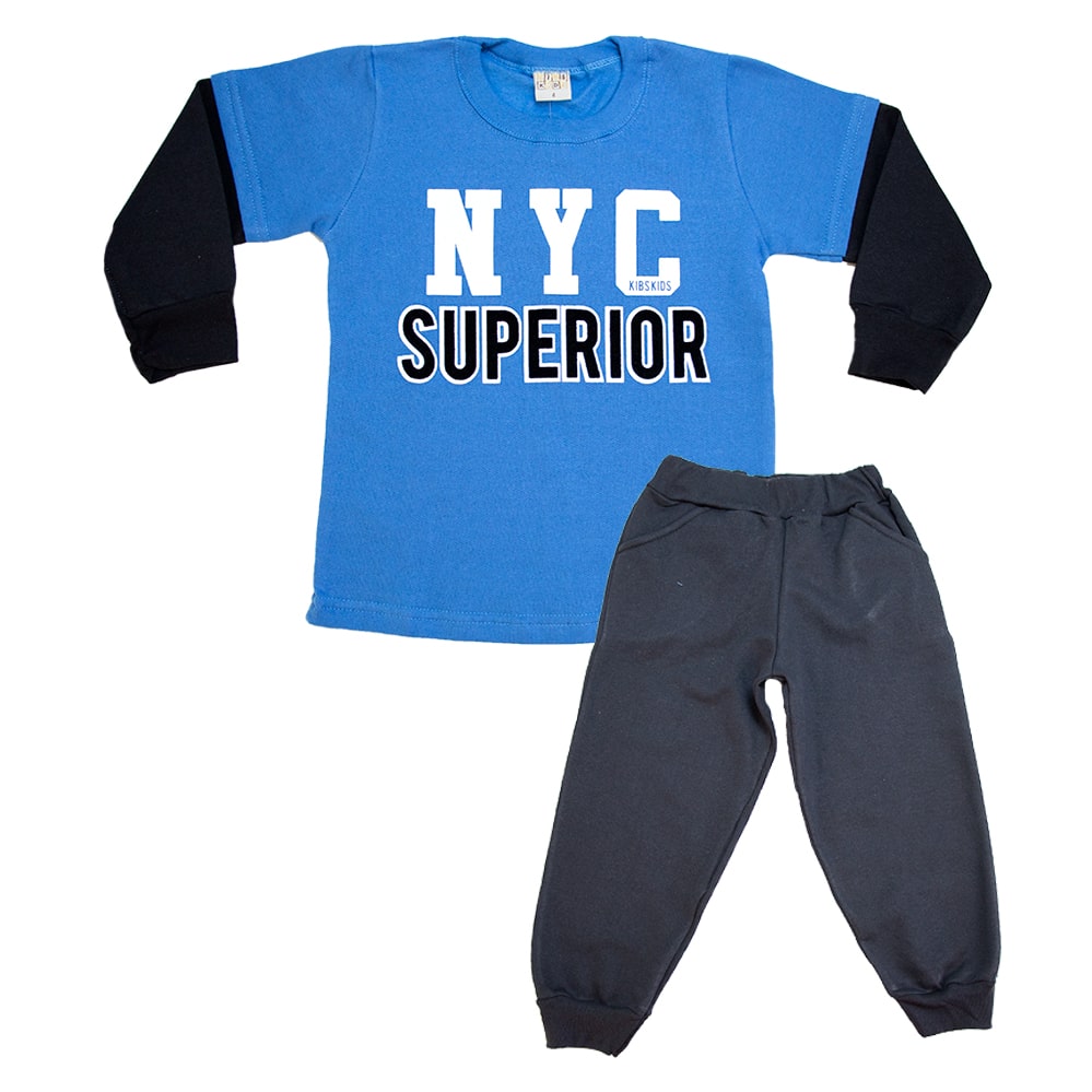 Conjunto Infantil New York Azul e Preto  - Jeito Infantil