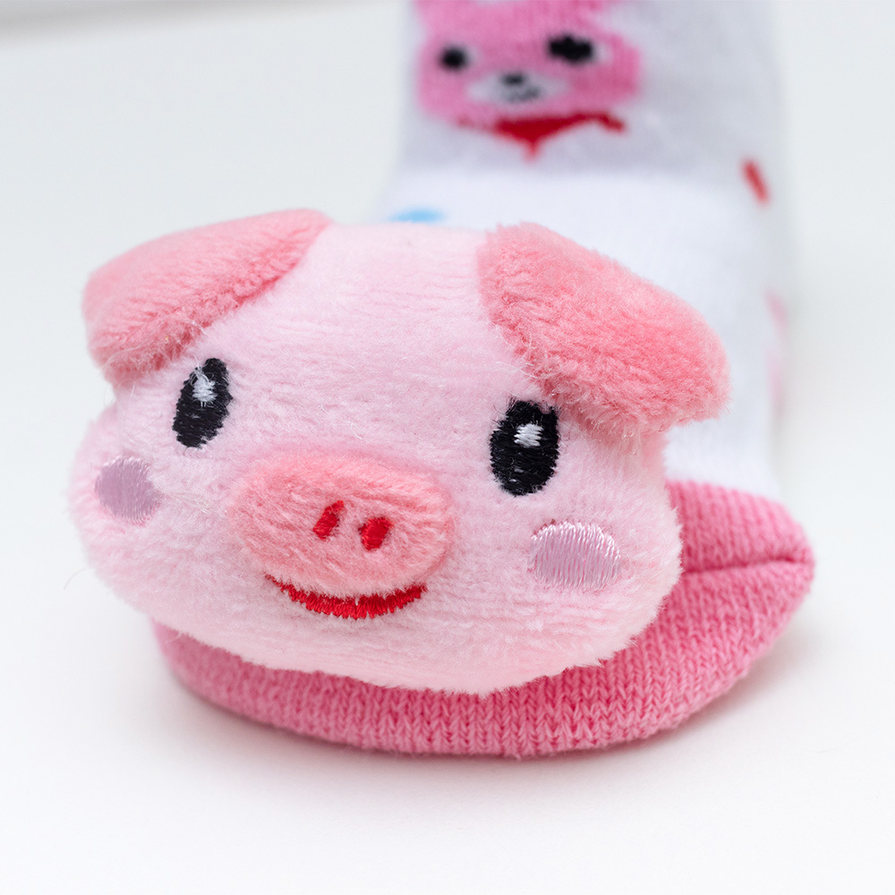 Meia Bebê 3D Com Chocalho Pig Branca  - Jeito Infantil