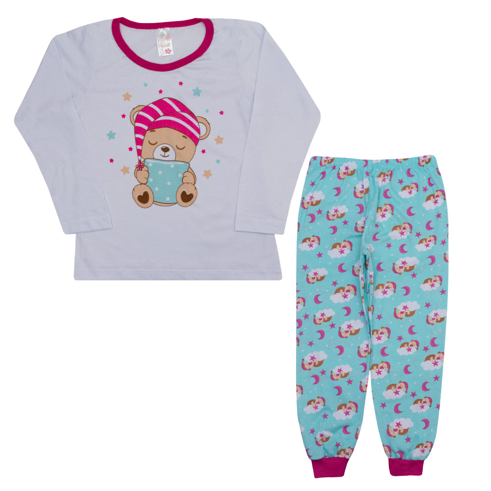 Pijama Infantil Ursinho Branco - Jeito Infantil
