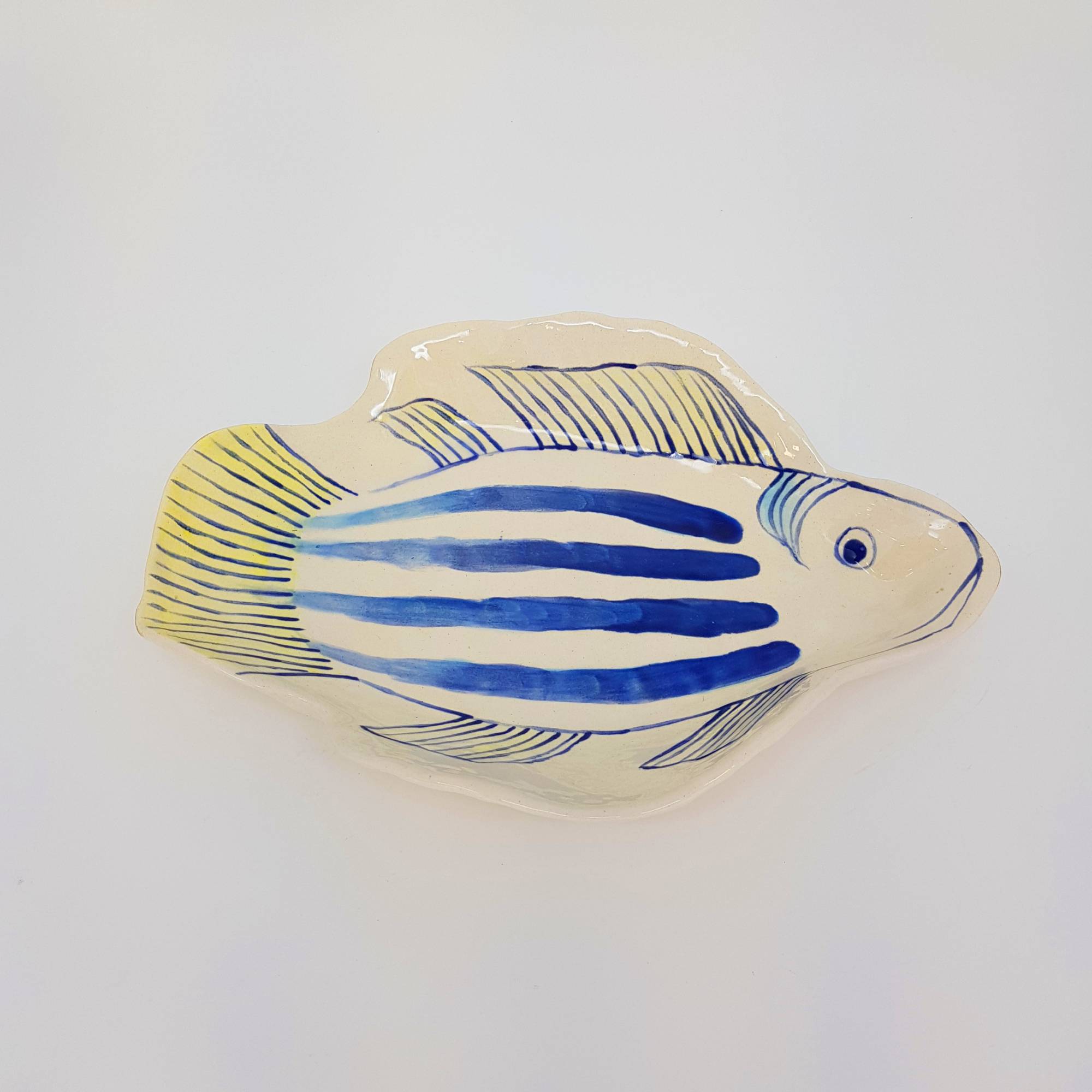 Petisqueira formato de peixe - azul e amarelo
