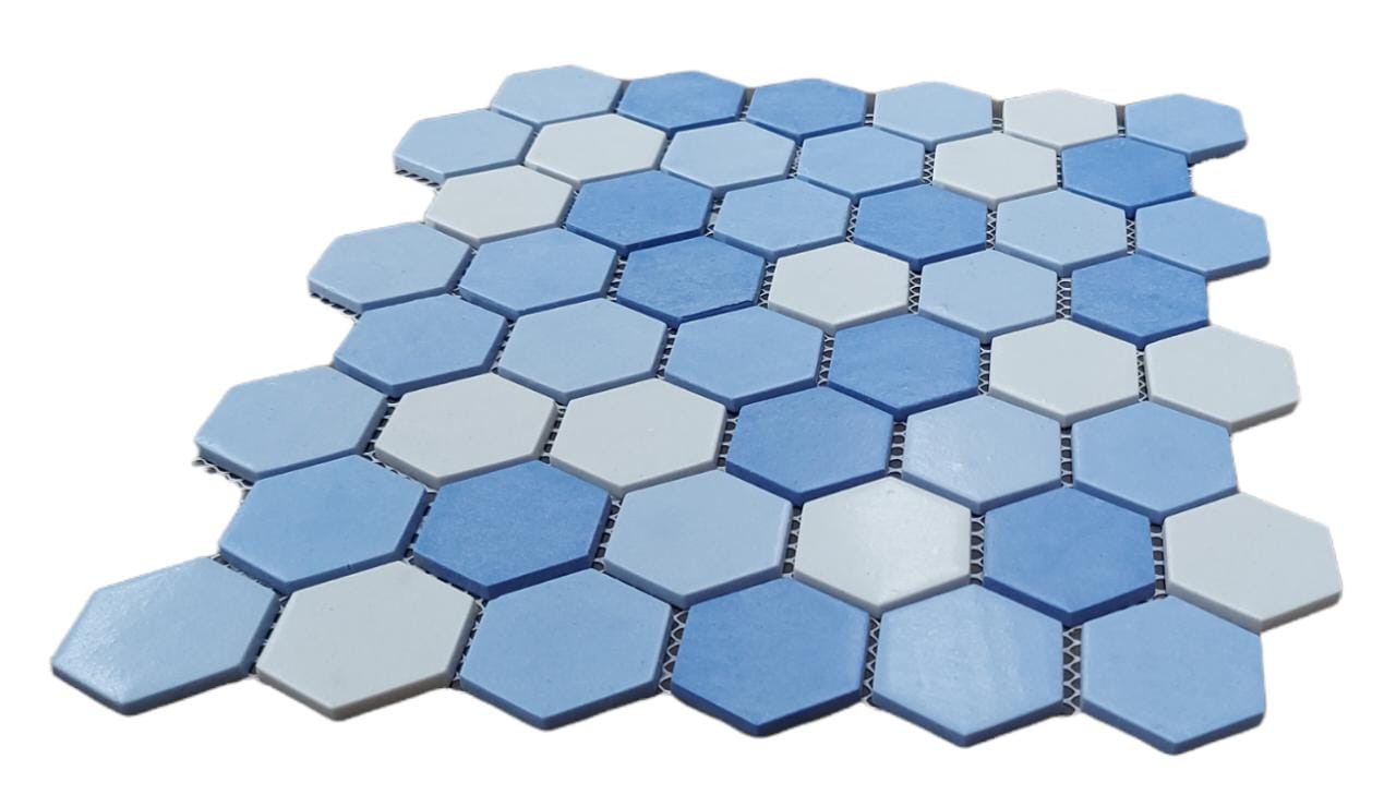 Pastilha de Vidro Ecológico Hexagonal 29x32,5 Light Blue Blend 4,2X4,8 A