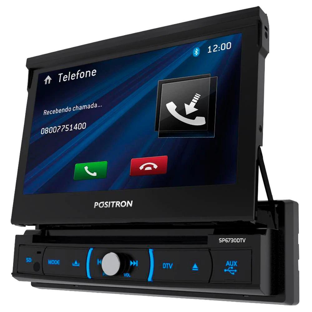 DVD Player Automotivo Pósitron SP6730DTV com Tela 7 Touchscreen Retrátil Bluetooth, Entrada USB e Rádio FM/AM