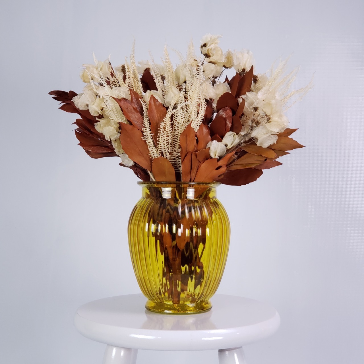 Arranjo Desidratado Flora Delicada + Vaso Amarelo