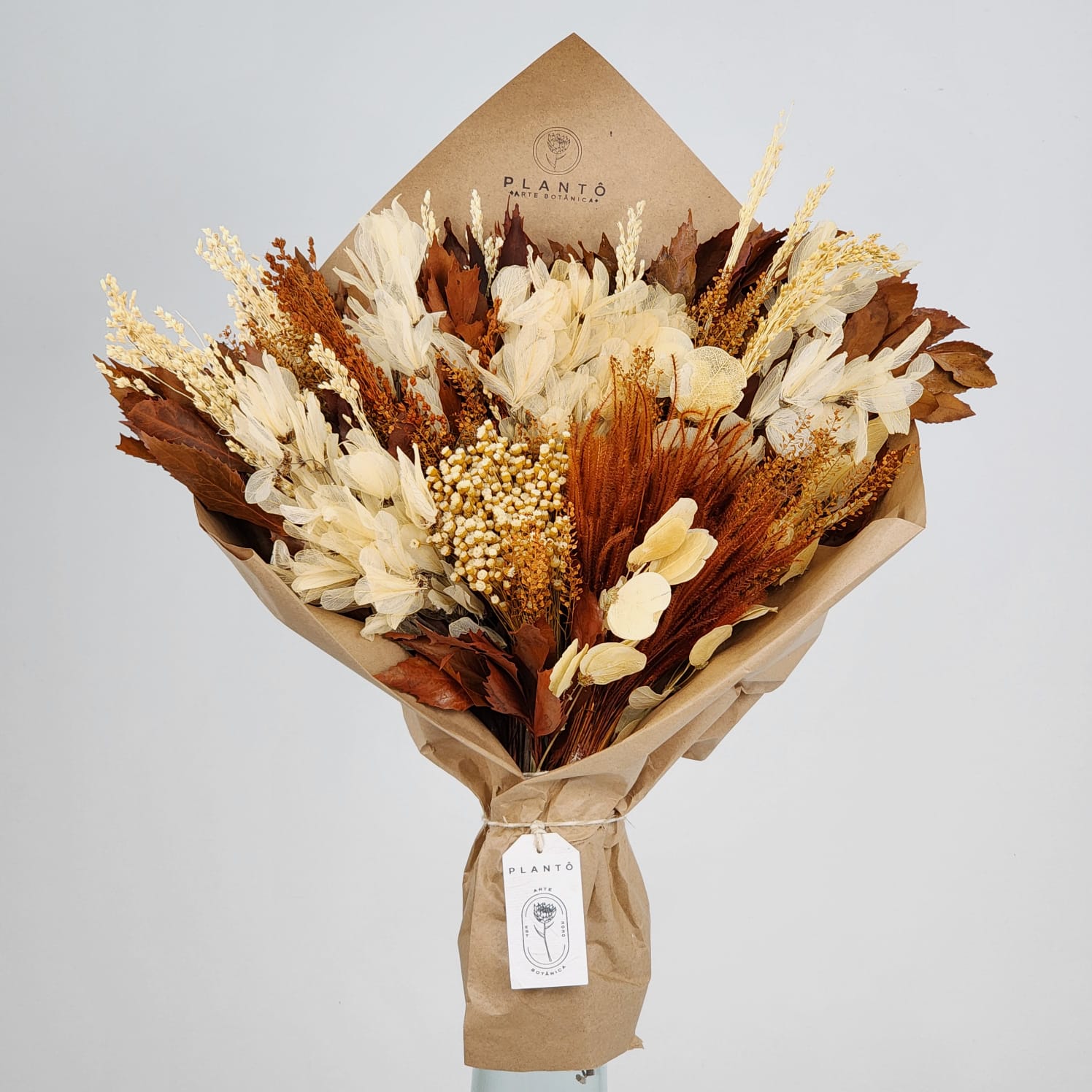 Buquê Presenteável de Flores Desidratadas com Vassoura e Botão Jazida - Sem vaso