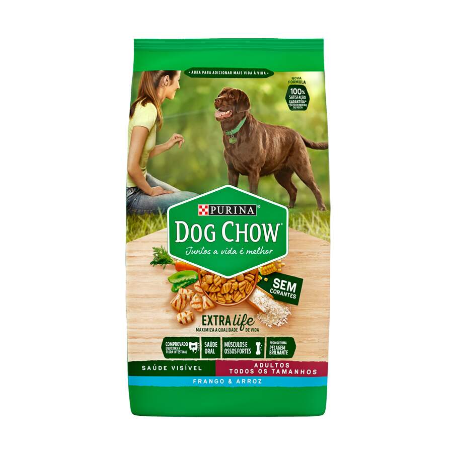 Ração Seca Nestlé Purina Dog Chow Extra Life Frango e Arroz Cães Adultos Todas as Raças - 3 Kg