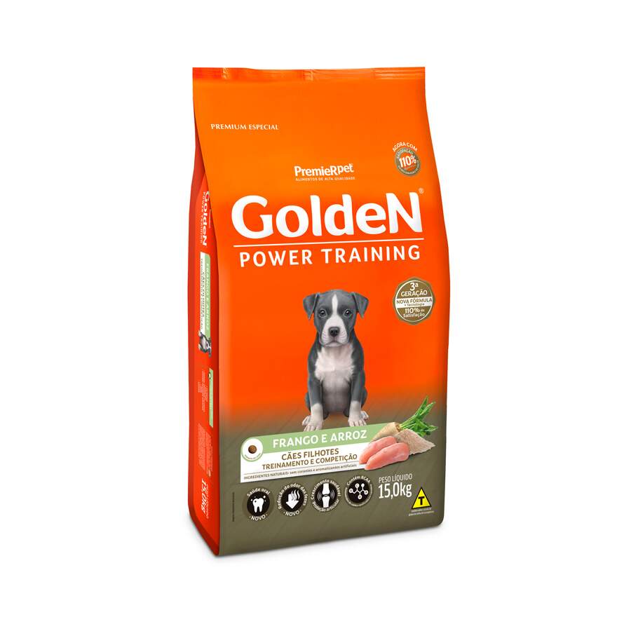 Ração Pet Golden Power Training Filhote para Cães Sabor Frango e Arroz - 15kg