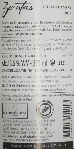 Vinho Zentas Chardonnay 375ml