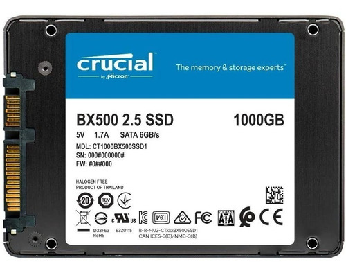 DRIVE SSD INTERNO 2,5 1 TERA SATA 6GB CRUCIAL BX500