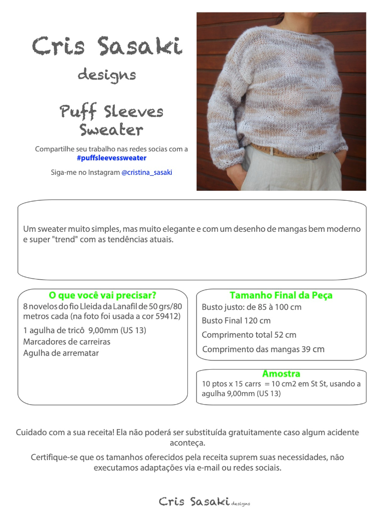 Receita Puff Sleeves Sweater - Empório das Lãs