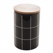 Potiche de ceramica c/tampa de bambu Quadriculado preto G