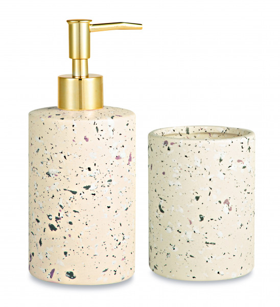 Kit organizador para banheiro Terrazzo areia em cerâmica - 2 Pçs