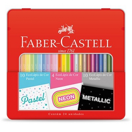Kit Lápis de Cor EcoLápis Pastel Neon Metallic 24 Cores - Faber Castell