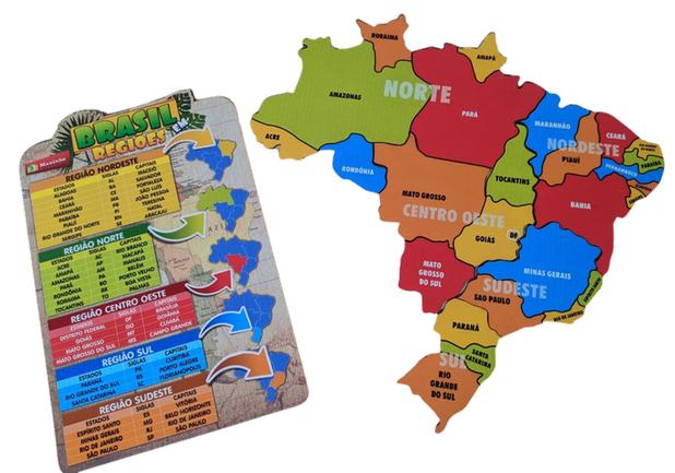 Mapa do Brasil + Brasil em Regiões em Madeira - Maninho Artesanatos