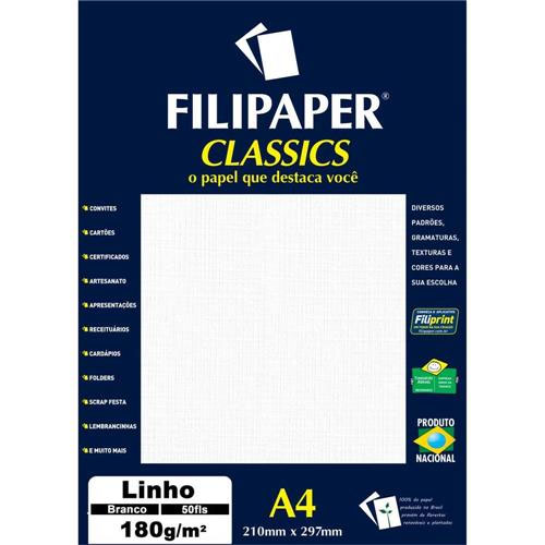 FILIPAPER CLASSICS LINHO BRANCO A4 210X297 180G 50FLS