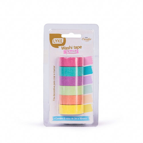 WASHI TAPES PASTEL BLISTER C/ 6 ROLOS 