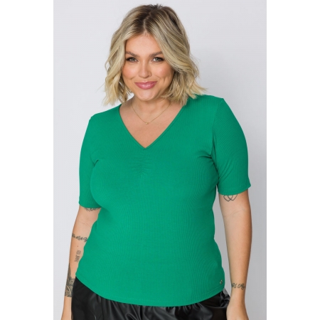 Blusa Plus Size Franzido Verde Cess