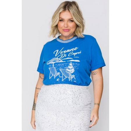 T-Shirt Plus Size Verano Di Capri Azul Cess