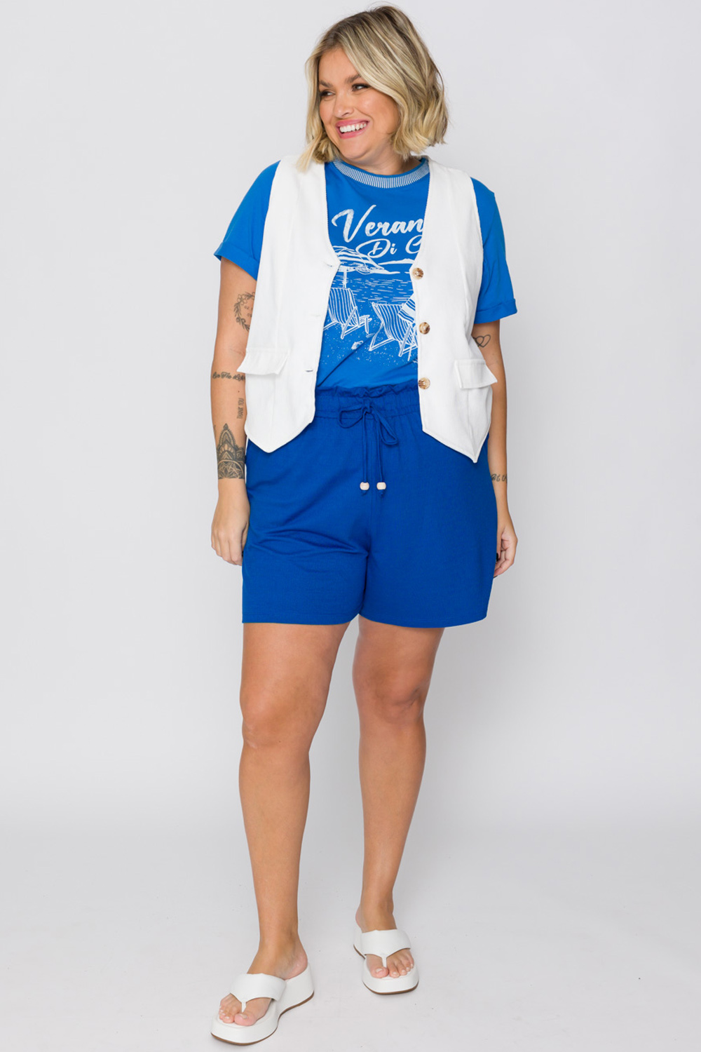 T-Shirt Plus Size Verano Di Capri Azul Cess