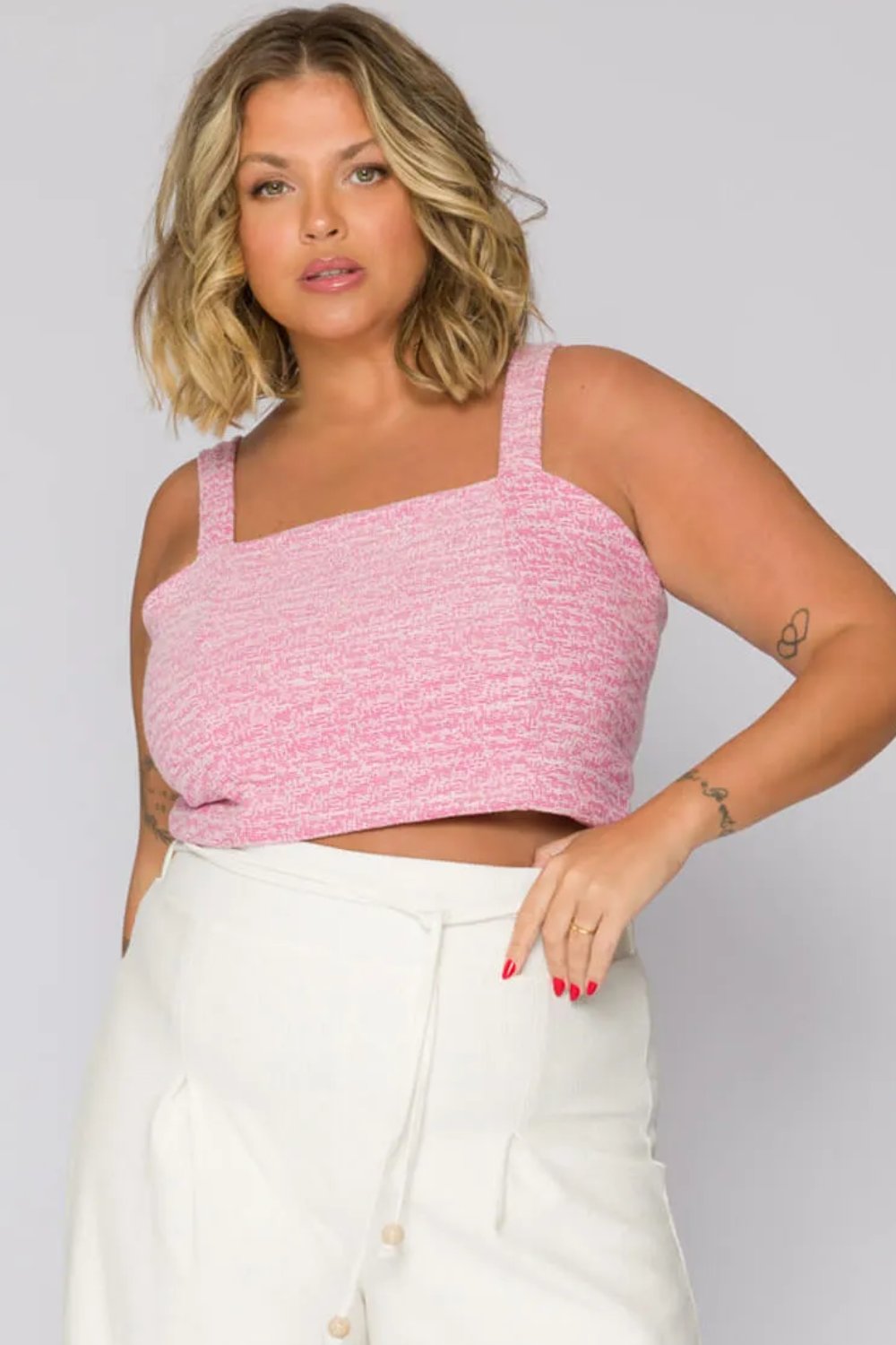 Top Cropped Plus Size Tweed Rosa Cess