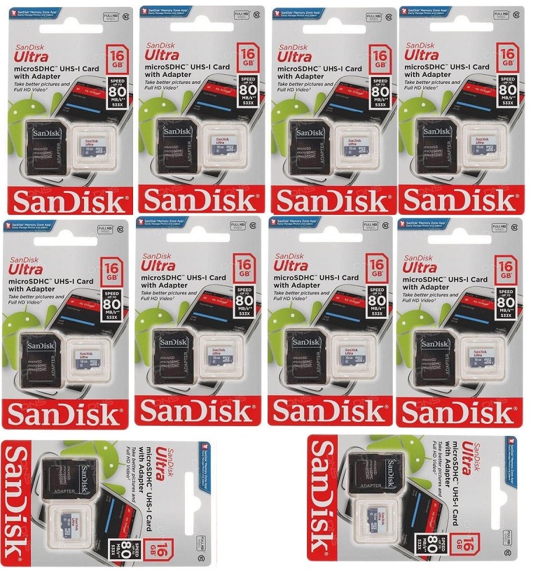 Cartão De Memoria 16 Gb Sandisk classe 10 Kit com 10 unidades