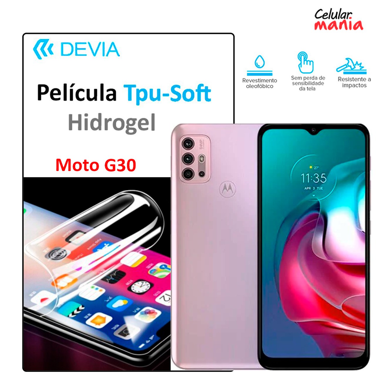 Película Hidrogel Motorola G30 - Tpu Soft Devia - Foto 0