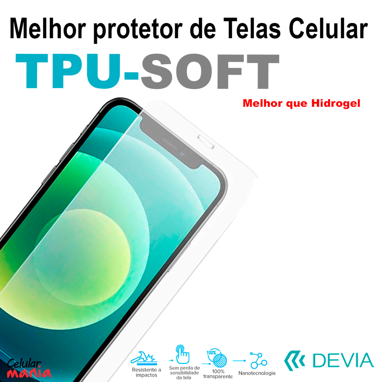 Película Hidrogel P/ Celular (Frontal) - Tpu Soft Devia - Foto 0