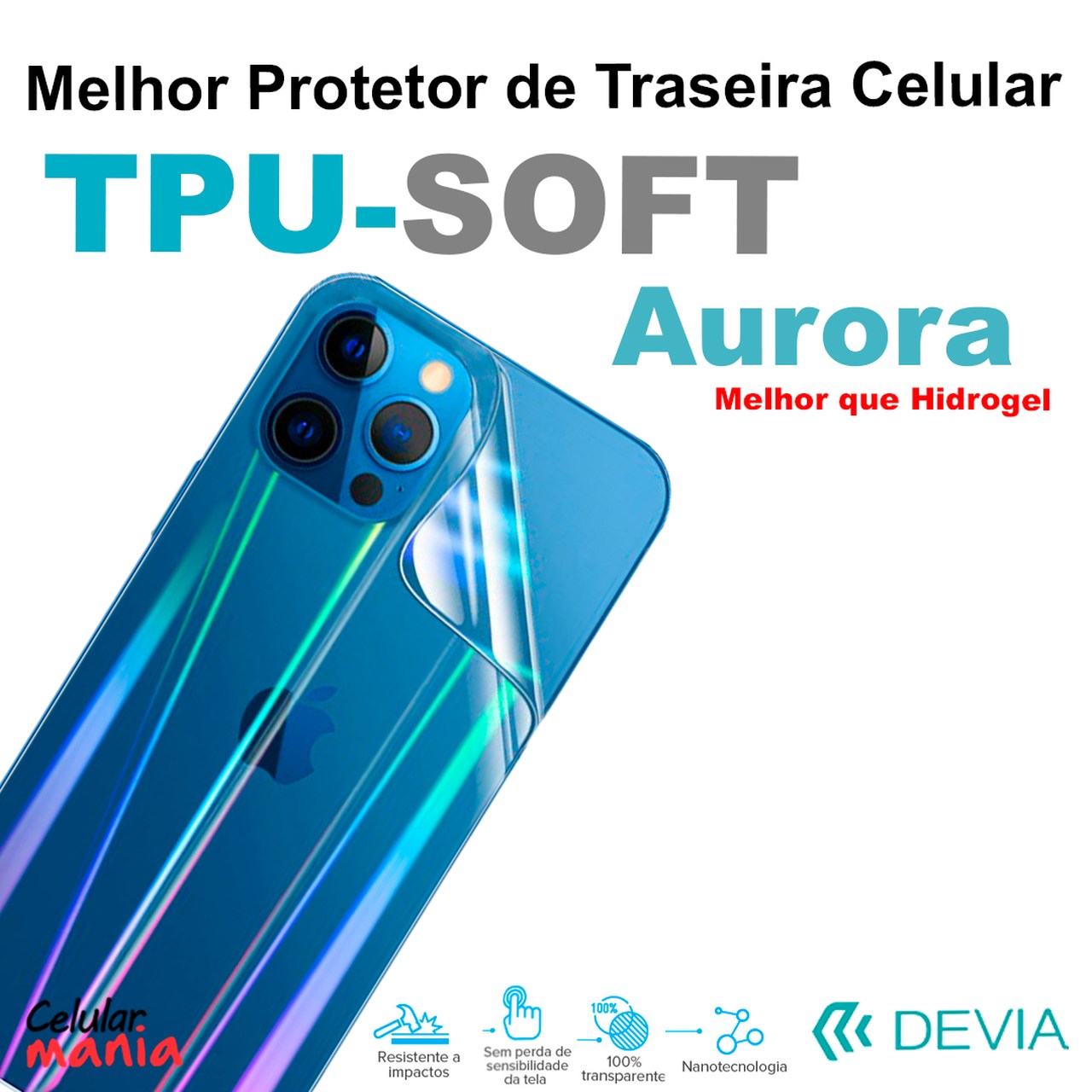 Película  Hidrogel  P/ Celular (Traseira - Aurora ) - Tpu Soft Devia - Foto 0