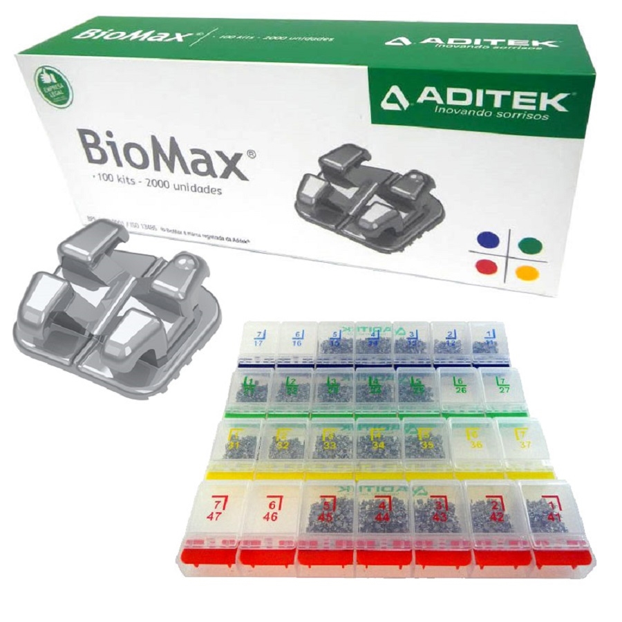 Kit Braquete de aço 022 Roth C/Gancho 100 casos Biomax  - Aditek