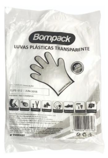 LUVA PLASTICA DESCARTAVEL 100und - BOMPACK